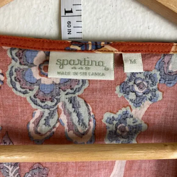 Spartina 449 Marcelle Blouse Floral Tree of Life Tomato Orange Size Medium Top - Picture 12 of 15